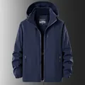 Navy blue men's waterproof fleece-lined jacket with detachable hood for winter - Navy Blue