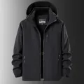 Men's black waterproof fleece-lined outdoor jacket with a detachable hood detail - M / Tops / Black