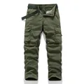 Men's olive green straight leg cargo pants with multi-pockets and matching belt - 28 / Bottoms / Army Green