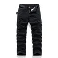 Men's black cargo pants with multiple pockets and matching belt, straight-leg style - 28 / Bottoms / Black