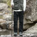 Men's black outdoor tactical cargo pants with multi-pockets and drawstring waist - 29 / Bottoms / Black