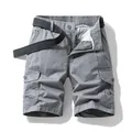 Men's techwear cargo shorts in grey cotton with multi-pocket design and belt - 29 / Bottoms / Gray