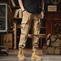 Premium men's khaki multi-pocket cargo joggers with street style drawstring hem - 28 / Bottoms / Khaki
