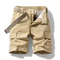 Men's casual khaki cotton cargo shorts with multi-pockets and woven belt for summer style - 29 / Bottoms / Khaki