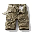 Classic men's camouflage cargo shorts featuring multi-pockets and a woven belt set - 29 / Bottoms / Khaki