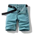 Premium summer vintage men's stretch loose cargo shorts in teal with a black belt - 29 / Bottoms / Light Blue