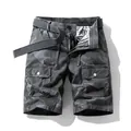Men's high-quality camouflage cargo shorts with multi-pockets and matching belt. - 29 / Bottoms / Gray