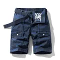 Premium men's blue camouflage tactical cargo shorts with multi-pockets and web belt included - 29 / Bottoms / Dark Blue