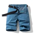 Retro blue men's cargo shorts featuring an adjustable black belt and stretchable fabric - 29 / Bottoms / Dark Blue