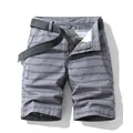 Premium men's grey cotton striped casual cargo shorts including a grey woven waist belt - 29 / Bottoms / Gray