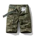 Men's summer multi-pocket camouflage military cargo shorts with canvas belt included. - 29 / Bottoms / Army Green