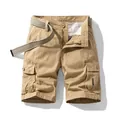Classic khaki cotton cargo shorts for men featuring multiple pockets and a matching belt. - 29 / Bottoms / Khaki