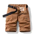 Men's retro loose-fit outdoor cargo shorts with multiple pockets and black belt - 29 / Bottoms / Coffee