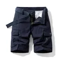 Classic men's retro navy cotton cargo shorts featuring multi-pockets and woven belt - 29 / Bottoms / Dark Blue