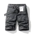 Premium men's retro multi-pocket cargo shorts with matching fabric belt in charcoal grey - 29 / Bottoms / Gray