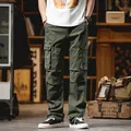 Men's vintage olive green straight-leg outdoor cargo pants with multiple utility pockets - 28 / Bottoms / Army Green