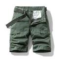 Outdoor vintage men's olive green multi-pocket cargo shorts with a stylish woven belt - 29 / Bottoms / Army Green
