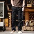 Men's casual black multi-pocket straight-leg cargo pants for high street style - 28 / Bottoms / Black