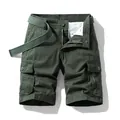 Men's retro cotton multi-pocket cargo shorts in army green with belt - 29 / Bottoms / Army Green