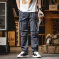 Men's high street blue-grey straight-leg cargo pants featuring multi-pocket design - 28 / Bottoms / Gray
