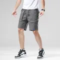 Men's loose fit summer cargo shorts in casual grey style with elastic drawstring waist - 28 / Bottoms / Gray