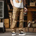 Men's American style straight khaki cargo pants for casual outdoor wear - 28 / Bottoms / Khaki