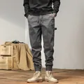 Men's Japanese style grey casual joggers with elastic tapered cuffs - 28 / Bottoms / Gray