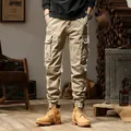 Men's khaki multi-pocket cargo jogger pants with elastic cuffs for outdoor streetwear - 28 / Bottoms / Khaki