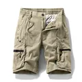 Men's khaki cargo shorts with multi-pockets and elastic drawstring waist - 28 / Bottoms / Khaki