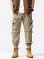 Heren vintage kaki cargo joggingbroek met multifunctioneel outdoor ontwerp met zakken - 40 / Bottoms / Khaki