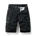 Casual black men's cargo shorts with elastic drawstring waist and multi-pocket design - 28 / Bottoms / Black