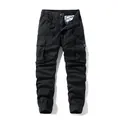 High street black cargo joggers for men with multiple pockets and elastic cuffs - 29 / Bottoms / Black