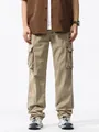Men's retro khaki cargo pants with multiple pockets and a loose fit for casual wear - 29 / Bottoms / Khaki