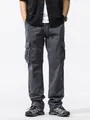 Men's heavyweight American retro multi-pocket loose casual cargo pants in dark grey - 29 / Bottoms / Gray