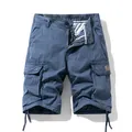 Short cargo bleu pour hommes avec multi-poches, taille moyenne et cordon de serrage réglable - S / Bas / Bleu