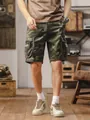 Men's camouflage cargo shorts in loose fit with multiple side pockets for casual wear. - 30 / Bottoms / Army Green Camo