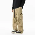 Men's khaki multi-pocket cargo pants with a loose straight-leg techwear design. - 3XL / Bottoms / Khaki