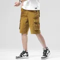 Pantalones cortos cargo holgados amarillo mostaza para hombre con varios bolsillos - 28 / Bottoms / Caqui