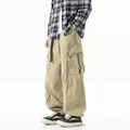 Men's khaki multi-pocket cargo pants with relaxed fit and durable fabric for daily casual wear - S / Bottoms / Khaki