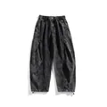 Men's loose techwear cargo pants in washed charcoal grey with adjustable drawstring hem - S / Bottoms / Black