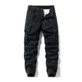 Casual black men's cargo jogger pants with multiple pockets and drawstring waist - 28 / Bottoms / Black