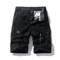 Men's black multi-pocket cargo shorts with drawstring elastic waist for summer wear - 30 / Bottoms / Black