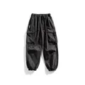 Men's tactical black multi-pocket cargo pants with elastic waist and cuffs - S / Bottoms / Dark Gray