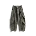 Men's retro washed grey functional cargo pants featuring a multi-pocket straight leg design - S / Bottoms / Army Green