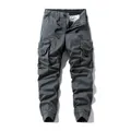 Pantaloni cargo grigio scuro da uomo in stile vintage con coulisse e tasche laterali - 28 / Parte Inferiore (552) / Grigio