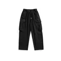 Pantalones cargo negros para hombre, corte recto, multibolsillos con cintura ajustable. - S / Bottoms / Negro