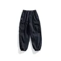 Men's navy blue multi-pocket functional cargo pants with elastic waist and cuffs - S / Bottoms / Deep Blue