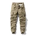 Pantaloni cargo jogger uomo kaki vintage con tasche multiple e coulisse elastica in vita - 28 / Parte Inferiore (552) / Kaki