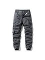 Dark grey multi-pocket cargo pants with elastic cuffs and high street style aesthetic - 28 / Bottoms / Gray