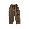 Pantalones cargo marrones para hombre con corte recto y cintura con cordón ajustable - S / Bottoms / Marrón